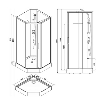 Душевая кабина AQUANET Passion P 2.0 263870 90х90х213см стекло прозрачное