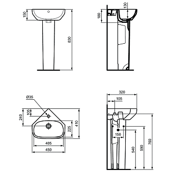 Раковина угловая IDEAL STANDARD Ideal Standard i.life A T471101 45х41см