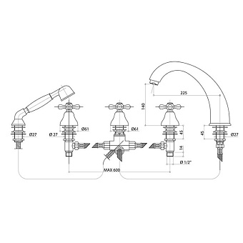 Смеситель для ванны Bongio Axel 15531OR0D золотой