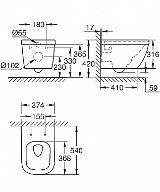 Унитаз подвесной GROHE Euro Ceramic 3932800H с микролифтом