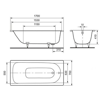 Ванна стальная Kaldewei Eurowa mod. 312-1 170х70см пристенная