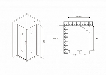 Угловое ограждение Abber Zart AG08070P-S71 195х70см стекло прозрачное