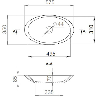 Раковина накладная SALINI CALLISTA 1101102G S-Sense глянцевая 57,5х58,5см