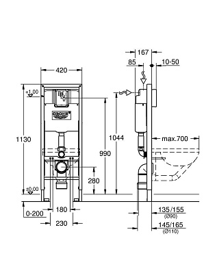Инсталляция для подвесного унитаза GROHE Rapid Sl 38675001