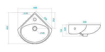Раковина угловая Santek Ирис 1WH110514 44х41см