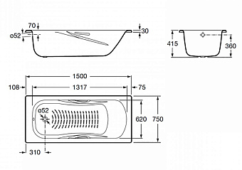 Ванна стальная ROCA Princess N 7.2204.E.000.0 150х75см пристенная