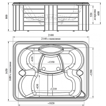 Мини бассейн СПА RADOMIR DeLuxe 1-30-0-0-4-053П 2140х1680х60см 0,7куб.м