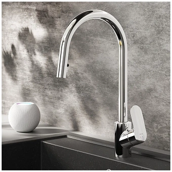 Смеситель для кухни AM-PM Like F8012000 высокий излив хром/чёрный