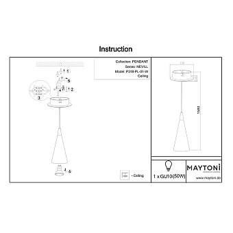 Светильник подвесной Maytoni Nevill P318-PL-01-W 40Вт GU10