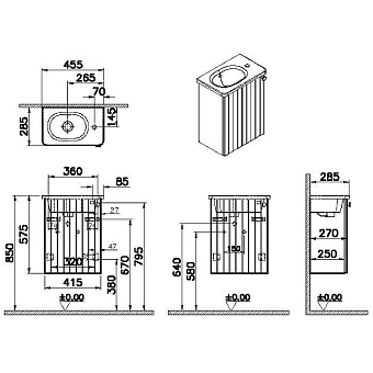 Тумба с раковиной VITRA Root Groove 69191 28,5х45,5х57,5см