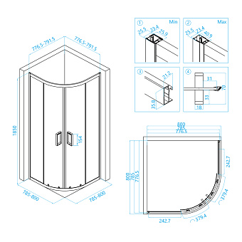 Угловое ограждение RGW Classic 32095488-14 CL-54B 185х80см стекло прозрачное
