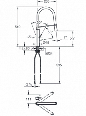 Смеситель для кухни GROHE Concetto New 31491DC0 гибкий излив сталь