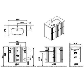 Тумба с раковиной VITRA Root Groove 69436 47х80,5х67см