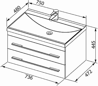 Тумба с раковиной AQUANET Нота 287707 48х75х44см