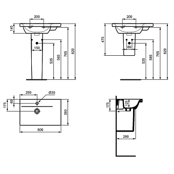 Раковина подвесная IDEAL STANDARD CONNECT SPACE E136601 60х38см