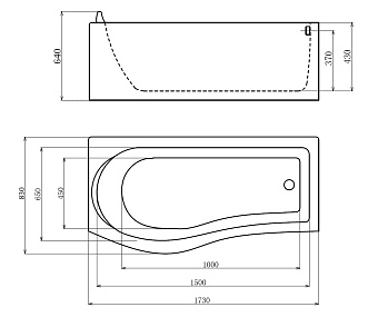 Ванна акриловая Gemy G9010 B R 173х83см пристенная