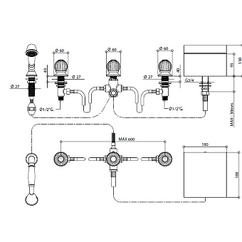 Смеситель для ванны Bongio Rivoli 05535CR00D хром