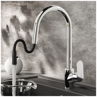 Смеситель для кухни AM-PM Like F8012000 высокий излив хром/чёрный