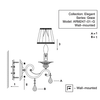 Светильник настенный Maytoni Grace ARM247-01-G 40Вт E14