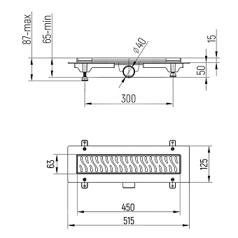 Душевой лоток Paini CH450H 52,5х45см горизонтальный сток с решёткой и опорами