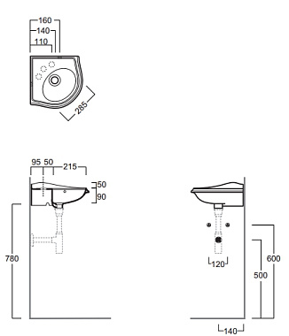 Раковина угловая SIMAS Arcade AR036bi*1 34х31см