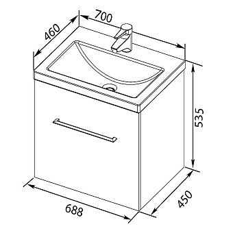Тумба под раковину подвесная AQUANET Порто 241747 44х68,8х54,3см