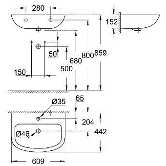 Раковина подвесная GROHE Bau Ceramic 39421000 60,9х44,2см