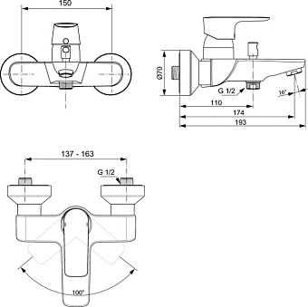 Смеситель для ванны IDEAL STANDARD CONNECT AIR A7033A5 magnetic grey