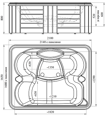 Мини бассейн СПА RADOMIR DeLuxe 1-30-0-0-5-053П 2140х1680х60см 0,7куб.м