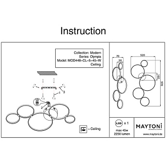 Светильник потолочный Maytoni Olympia MOD448-CL-5-45-W 40,7Вт LED