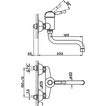 Смеситель для кухни Cisal Arcana Royal AY00040027 поворотный излив бронза
