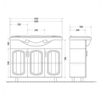Тумба с раковиной MIRSANT Мия УТ000033245 34х100,5х70см