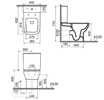 Унитаз напольный VITRA Integra Square 9833B003-7204 безободковый с микролифтом