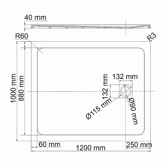 Душевой поддон WASSERKRAFT Rhin 44T10 100х120см