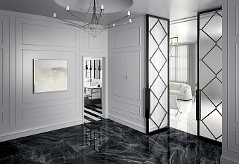 Полированный керамогранит SERENISSIMA Gemme 1058940 Black Mirr.Lux/Ret Ra 60х120см 1,44кв.м.