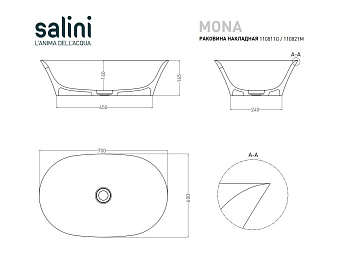 Раковина накладная SALINI MONA 110821MRH 39х60см