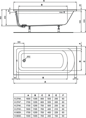Ванна акриловая IDEAL STANDARD HOTLINE K865801 80х70см встраиваемая