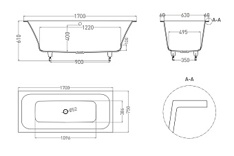 Ванна каменная SALINI ORLANDA 103213G 170х75см встраиваемая