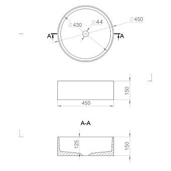 Раковина накладная SALINI ARMONIA 130112GRH S-Sense глянцевая 45х45см