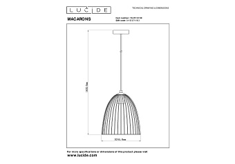 Светильник подвесной Lucide MACARONS 74417/01/30 40Вт E27