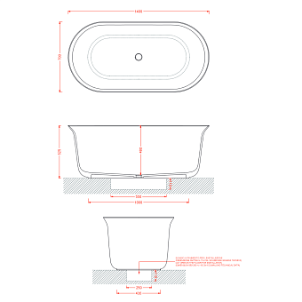 Ванна каменная ArtCeram Petite ACW005 15 140х70см отдельностоящая