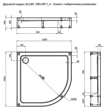 Душевой поддон AQUANET GL180 265563 100х100см