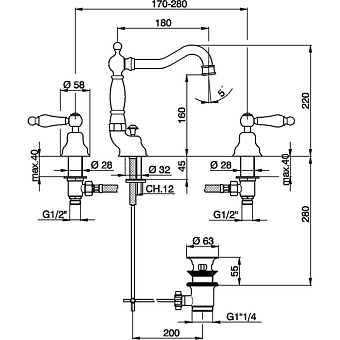 Смеситель для раковины Cisal Arcana Toscana TS00108024 золото