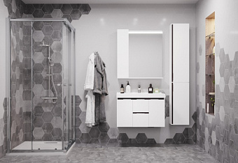 Пенал подвесной Акватон Рене 1A222003NRC80 25х31х85см белый/грецкий орех