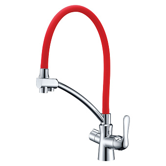 Смеситель для кухни LEMARK Comfort LM3070C-Red гибкий излив красный/хром