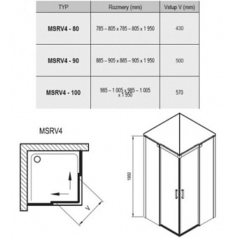 Угловое ограждение RAVAK Matrix MSRV4 1WV44U00Z1 195х80см стекло металл