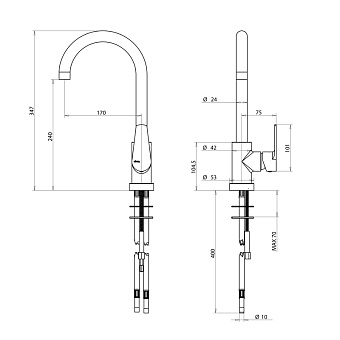 Смеситель для кухни Bongio Cucina 07580CRPR высокий излив хром