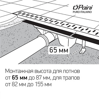 Щелевой душевой трап Paini Klasik CH550KN 72,5х55см горизонтальный сток