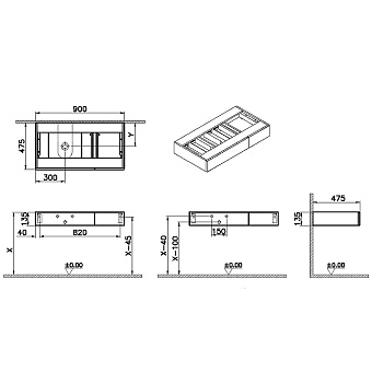 Тумба под раковину подвесная VITRA Origin 65675 47,5х90х13,5см