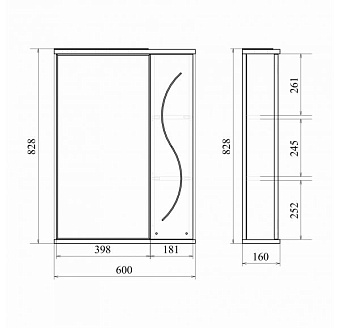 Шкаф зеркальный MIRSANT Сандра УТ000046035 16х60х82,8см с подсветкой